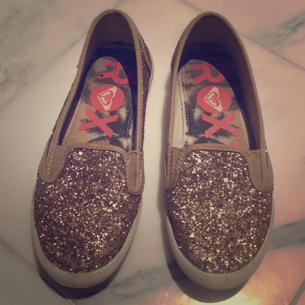 Roxy gold glitter slider shoes size 6